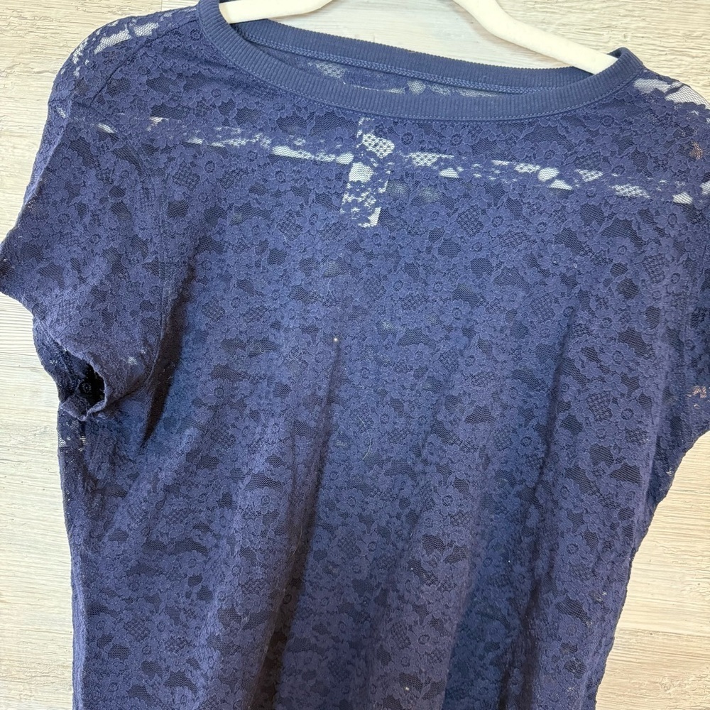 Aerie Navy Lace Short Sleeve Top - Picture 4 of 5
